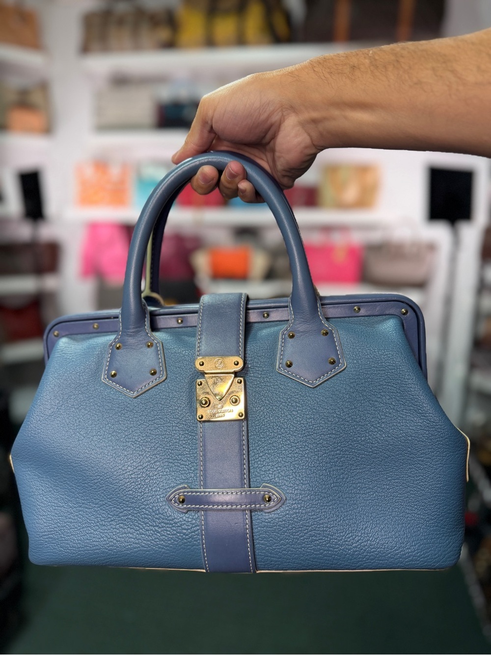 $3400 Retail LV Blue Leather Ultra Rare Dr Bag